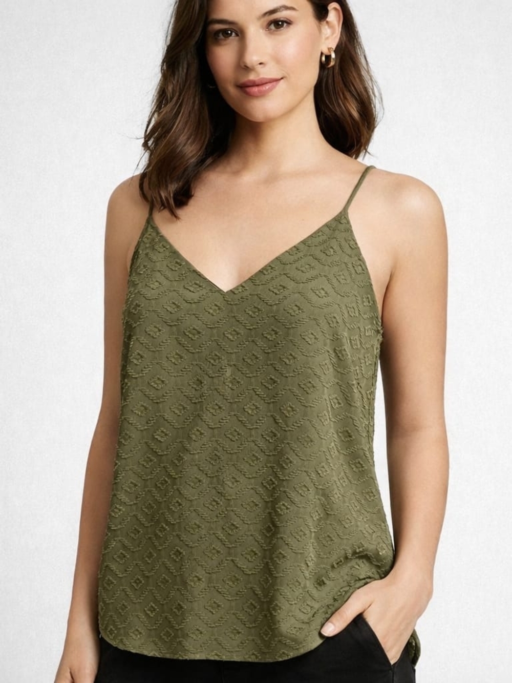 Calvin Klein Olive Green Textured V-Neck Camisole